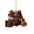 Pendaglio sella cowboy con stivali, chitarra e cappello per decorazione auto - Stile 5 / Con Cordino