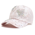 Casquette de baseball en dentelle rose pour femme avec papillon en strass et fleurs - Adulte / Rose