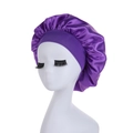 Detail of deep purple satin sleep bonnet showing glossy fabric texture and elastic wide band - One Size / Deep purple