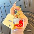 Creative square drifting bottle keychain with red fortune bag and golden liquid sand - Liquid Lucky Bag (Cube Shape)