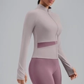 Schmal geschnittene Yoga-Jacke und Leggings in Mauve mit kontrastierendem Taillenbund - S / Cremiges Lila