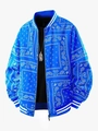 Veste baseball bleue avec imprimé paisley blanc et col montant style décontracté - S / Bleu ciel