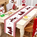 Kersttafelloper met rood geruit rendier en kerstboommotieven op witte stof - Standaard Maat / Kerstrendierboom