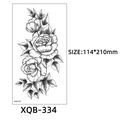 XQB-334 temporary tattoo sticker with black and white rose flowers, 114x210mm size - Rose and Leaf Line Art (XQB-334)