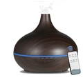 Dark wood grain ultrasonic humidifier with blue LED light ring and wireless remote control - Dark Wood Grain with Remote / 5V USB
