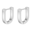 Minimalist silver U-shaped geometric stainless steel hoop earrings for women on white background - Silver Tone (EU1305)