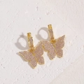 Elegant 14K gold plated butterfly hoop earrings with pink zircon stone settings - Butterfly Zirconia / Gold