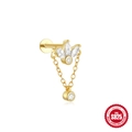 S925 sterling silver lotus stud earring with marquise gems and gold tassel chain - Single Gold #2 (Lotus Chain)