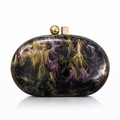 Elegant purple marble acrylic shell evening clutch bag with gold geometric metal clasp - Black