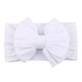 White baby nylon headband featuring a large jacquard bow and elastic knit texture - White