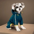Waterproof full-body dog raincoat in teal with yellow trim and reflective safety strips - S / Full Coverage / Blue