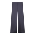 Detailed view of dark grey satin wide-leg pants with smooth texture and draped finish - XS / Black Pants