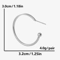 Detailed view of 304 stainless steel hoop earring with size and weight measurements - Silver (D341-S)