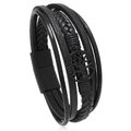 Close-up of black braided leather multilayer bracelet with magnetic clasp and tree of life charm - Tree of Life Black