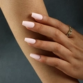 Matte soft pink press-on nails in short coffin shape with a frosted premium finish - Matte Barbie Pink (JP2232)