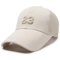 Beige trucker hat for men with embroidered number 23 and breathable mesh back - Number 23 Style / Light Beige