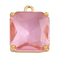 Pink square faceted gemstone pendant with gold metal setting and top jump ring - Pink/Square