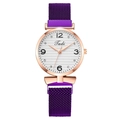 Purple Milanese loop strap watch with rose gold case and white dial for women - Purple