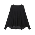 Fashionable black batwing sleeve knit sweater with a minimalist loose fit for women - S / Black