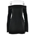 Elegante mini abito nero con spalle scoperte, maniche lunghe e ritagli sulla vita a trapezio - S / Nero