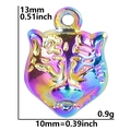 Rainbow stainless steel tiger head pendant 13x10mm for DIY jewelry making - Tiger Head / Rainbow