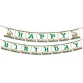 Detail showing jungle animal Happy Birthday banner with lion and giraffe illustrations - Banner