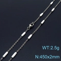 Slim titanium steel necklace in silver finish with white column accents, 45cm length - Steel White (KN232247-Z)