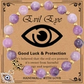 Armband aus rosa Zebra-Jaspis mit violetten Perlen und Evil-Eye-Anhänger für Schutz - Violetter Jade