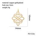 Copper 18K gold plated hollow heart pendant with zircon inlay and product measurements - P01036-Large Hollow Geometric