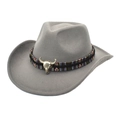 Sombrero de vaquero de fieltro gris con cabeza de toro y ala ancha. - M(56-58cm) / Gris claro