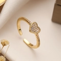 Luxurious gold-plated heart ring featuring micro-pave cubic zirconia and open design - Adjustable Open / 13704/Heart Halo