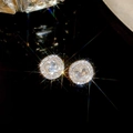 Luxury geometric round stud earrings with shimmering faceted crystals and pavé halo - Silver Pin-Gold-White