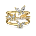 Three-layer S925 silver butterfly ring in gold finish with sparkling zircon stones - Adjustable Open / Gold Plated (White Zircon)