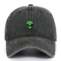 Cappellino da baseball in cotone grigio antracite lavato con ricamo testa aliena verde - Verde Militare
