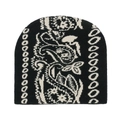 Winter Strickmütze mit schwarzem und weißem Vintage-Paisley-Blumenmuster Print - M (56-58cm) / Schwarz