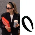 Minimalist black padded sponge headband with soft velvet texture for daily face washing - Wide Border Velvet Style / Classic Black