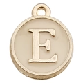 Golden round letter E charm with cream enamel finish for DIY jewelry and necklaces - 1 Piece (12x14mm) / Champagne - Letter E
