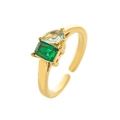 Golden titanium steel open ring with emerald square and teardrop zircon accents - Open Size 7 / May