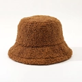 Close-up of the fluffy texture and thick brown lamb wool fabric of the winter bucket hat - M (56-58cm) / Caramel color