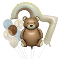 Teddy bear and rainbow balloon set with cream number 7 for birthday party decor - Matte Teddy Bear Set 7