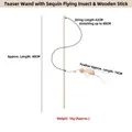 Interactive wooden cat teaser wand with natural feathers, bell, and 40cm wooden handle - Sequin Little Fly Wood Rod Teaser
