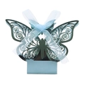 Laser-cut butterfly chocolate favor box in light ice blue pearlescent paper with ribbon - Mirror Indigo