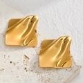 Minimalist 18K gold-plated stainless steel earrings with wavy fluid square design - E819 Irregular Square Wave Stud Earrings
