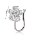 Silver flower fake nose stud with clear zircons measuring 6.5mm in diameter - Flower White Zirconia