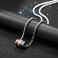 Collier avec pendentif cylindre arc-en-ciel en acier inoxydable et chaîne argentée - Chaîne à vagues d'eau en acier + Pendentif arc-en-ciel