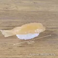 Artificial shrimp nigiri sushi model with PVC rice base and realistic orange shrimp, 6cm long - Transparent Shrimp Sushi (Small) / Light Yellow