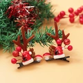 Christmas reindeer antler hair clips with red berries and mini Santa hats on duckbill clips - Christmas Clip Style 16