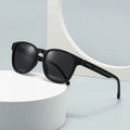 Classic black TR frame square sunglasses for men with dark gray lenses on a white display - Black Frame Grey Temple