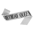 Sparkly silver glitter Birthday Queen sash with bold black text for party girls - Silver Birthday Queen Sash