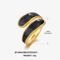 Minimalistischer Ring 18K vergoldet Edelstahl mit schwarzer Emaille und Glitzereinlage - Größe 7 (1,8 cm verstellbar) / Gold Schwarz Emaille Ring
